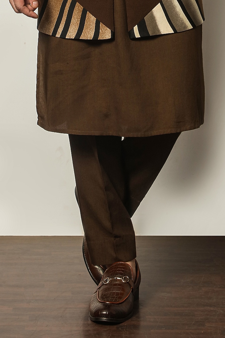 Brown Tie-Dye Kurta Set With Wedding Indowestern Jacket by P.S PANKAJ SONI at Pernia's Pop Up Shop