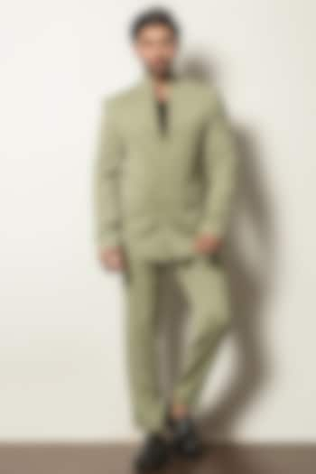 Pastel Green Crepe Tuxedo Set by P.S PANKAJ SONI