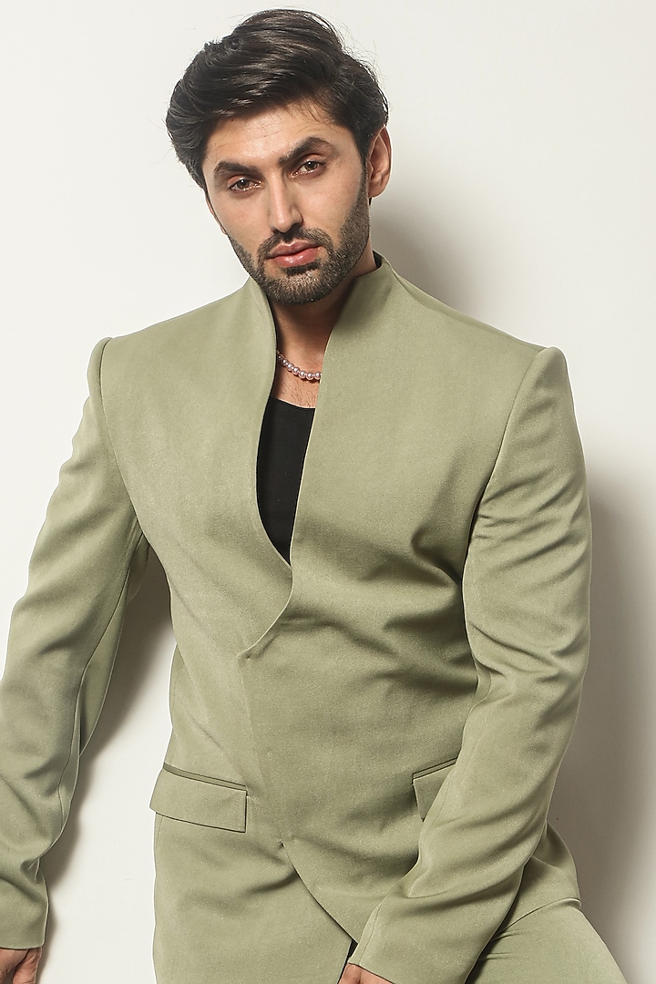 Pastel Green Crepe Tuxedo Set by P.S PANKAJ SONI at Pernia's Pop Up Shop