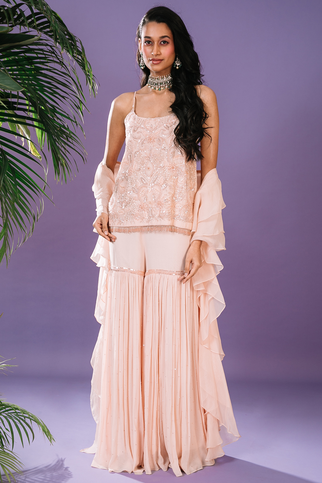 Peach Georgette Wedding Sharara Set by Pritika Vora at Pernia's Pop Up Shop