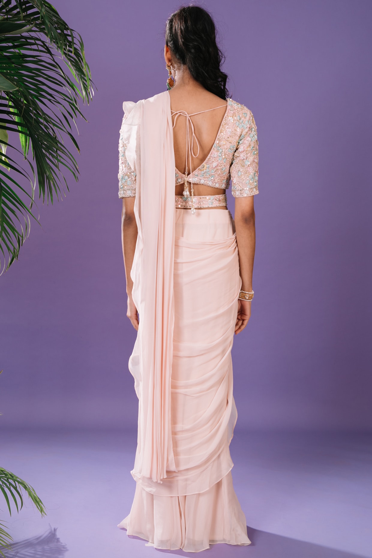 Blush Ruffled Saree Set – Seeaash