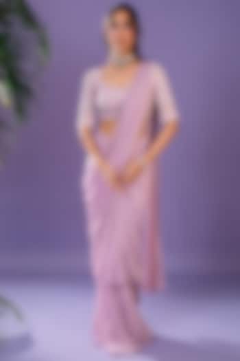 Lavender Georgette Layered Saree Set by Pritika Vora