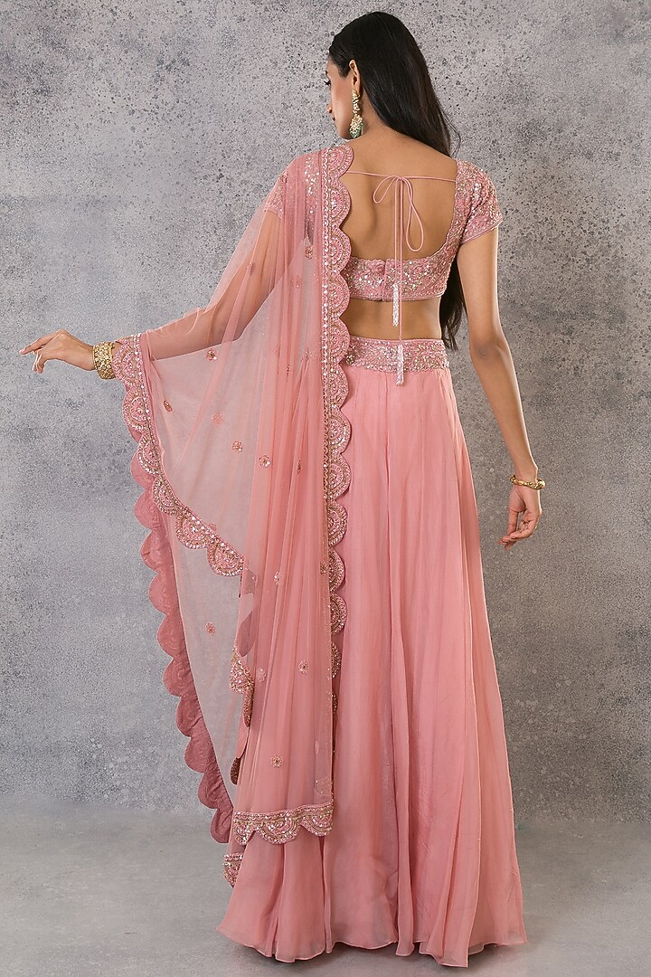 Onion Pink Organza Silk Embroidered Wedding Lehenga Set by Pritika Vora at Pernia's Pop Up Shop