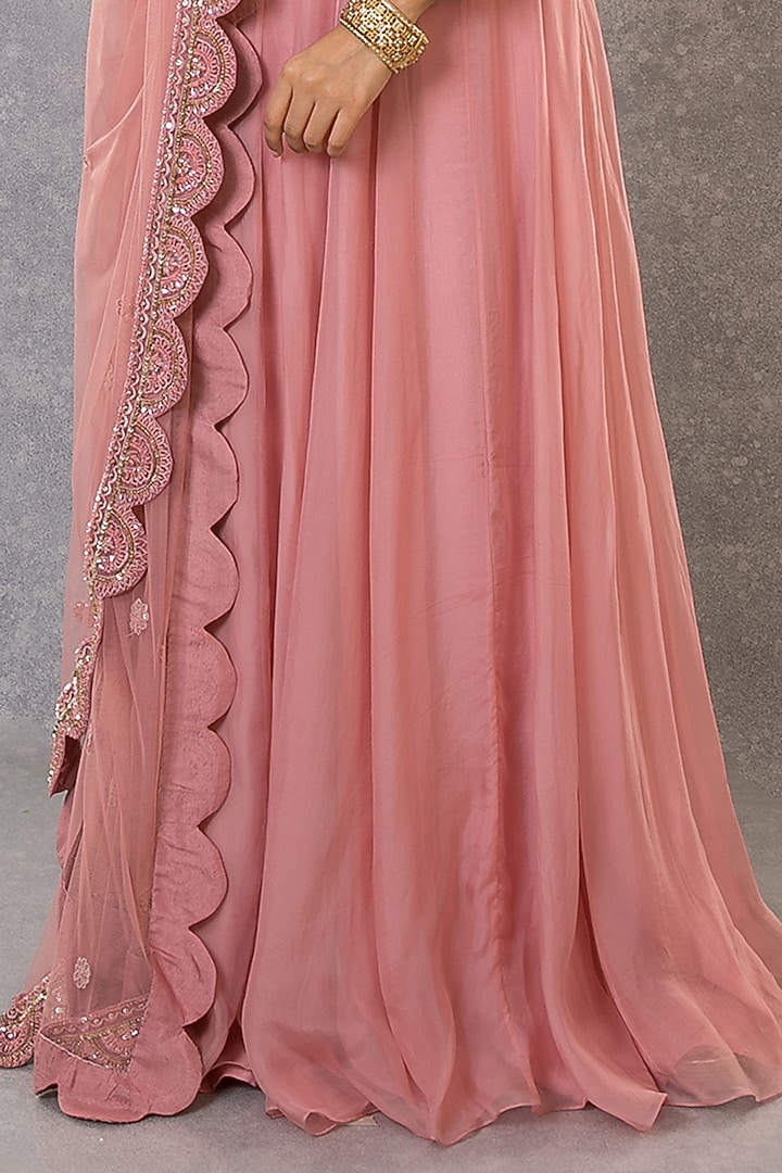 Onion Pink Organza Silk Embroidered Wedding Lehenga Set by Pritika Vora at Pernia's Pop Up Shop