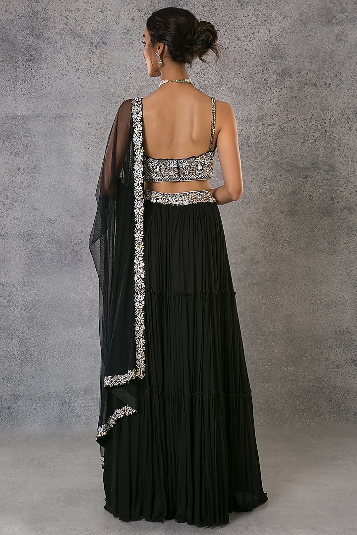 Black Georgette Sequins Embroidered Wedding Lehenga Set by Pritika Vora at Pernia's Pop Up Shop