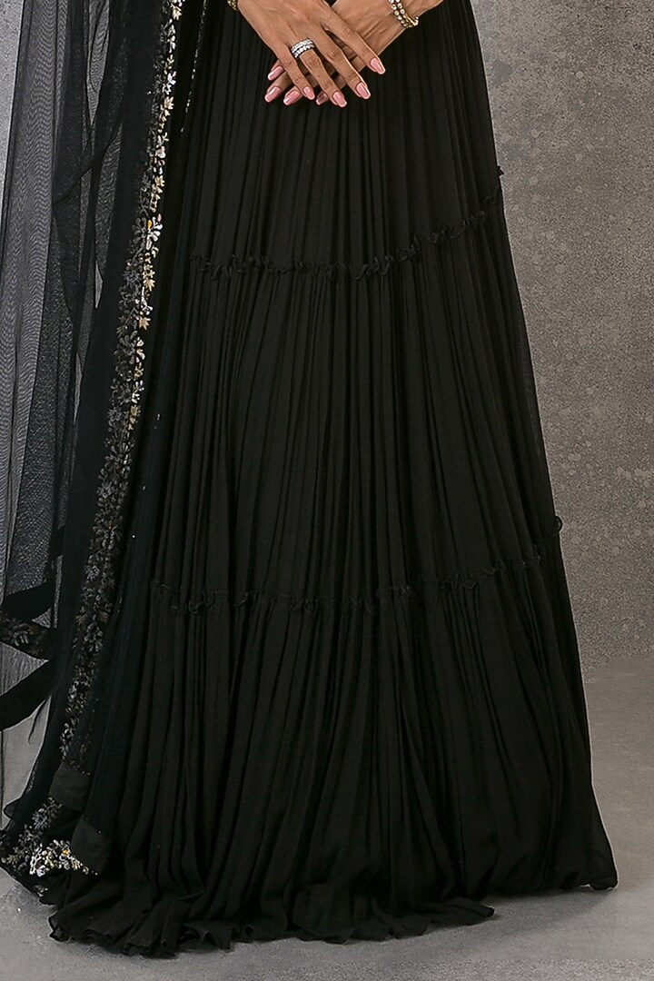 Black Georgette Sequins Embroidered Wedding Lehenga Set by Pritika Vora at Pernia's Pop Up Shop