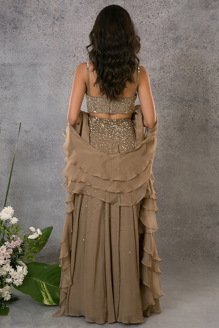 Gold Georgette Pearl Embroidered Wedding Lehenga Set by Pritika Vora at Pernia's Pop Up Shop