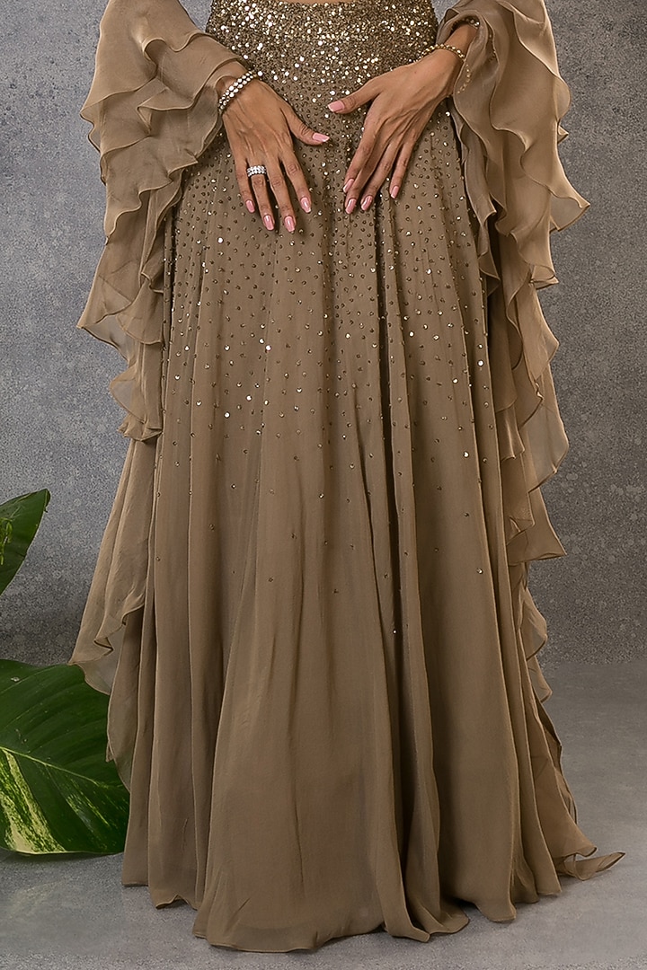 Gold Georgette Pearl Embroidered Wedding Lehenga Set by Pritika Vora at Pernia's Pop Up Shop
