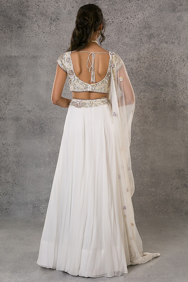White Georgette Embroidered Wedding Lehenga Set by Pritika Vora at Pernia's Pop Up Shop