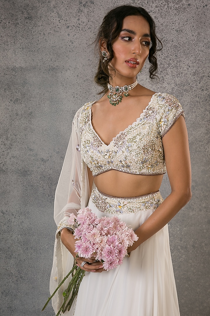 White Georgette Embroidered Wedding Lehenga Set by Pritika Vora at Pernia's Pop Up Shop