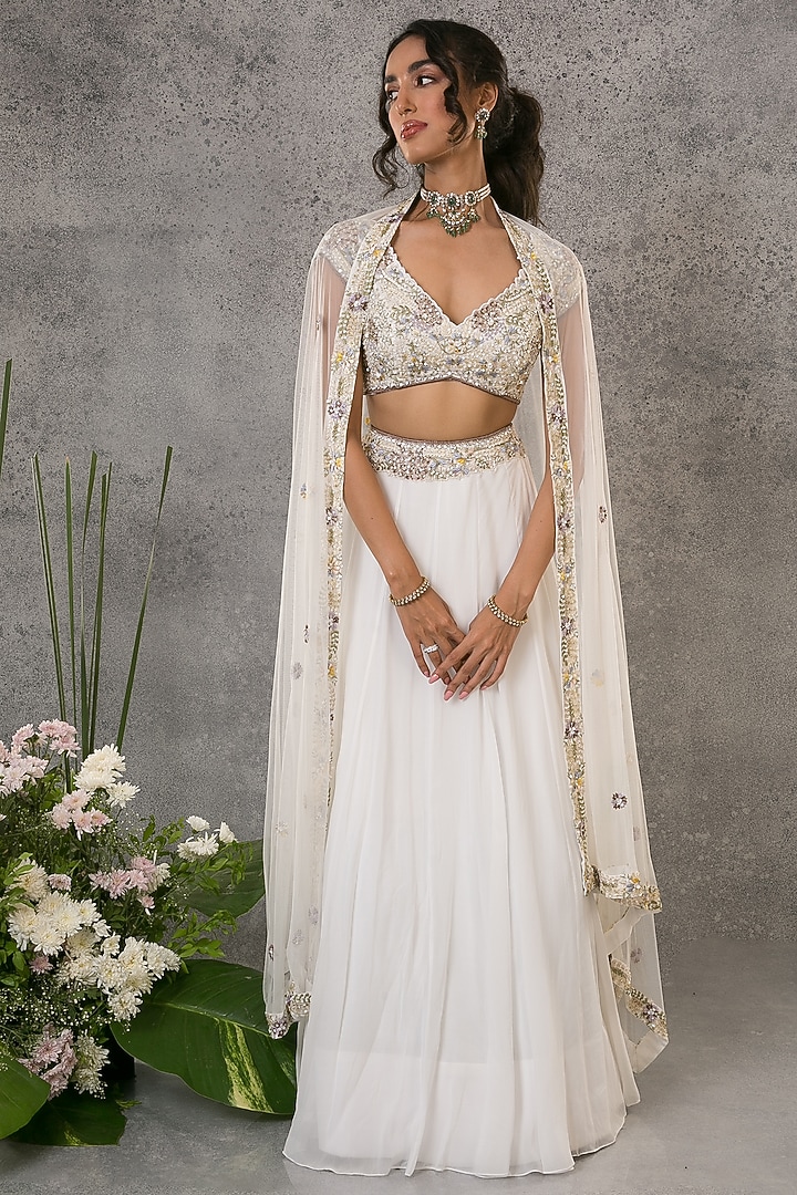 White Georgette Embroidered Wedding Lehenga Set by Pritika Vora at Pernia's Pop Up Shop