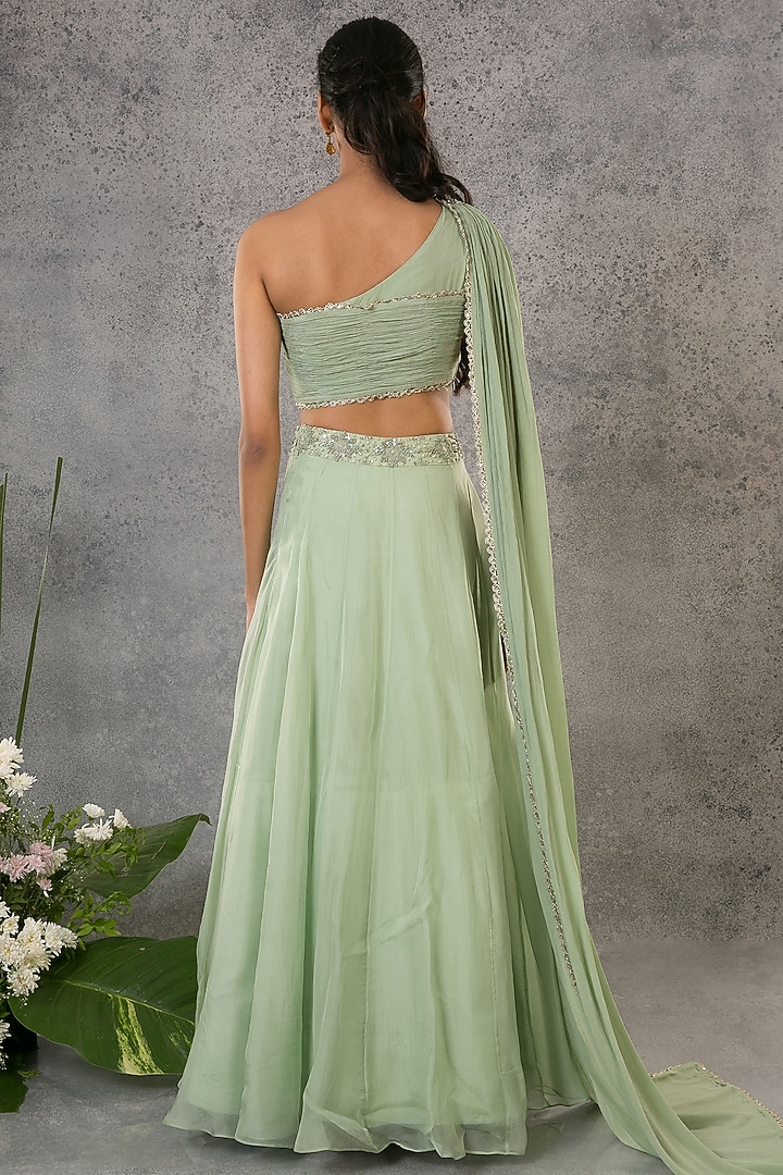Pista Green Silk Embroidered Wedding Lehenga Set by Pritika Vora at Pernia's Pop Up Shop
