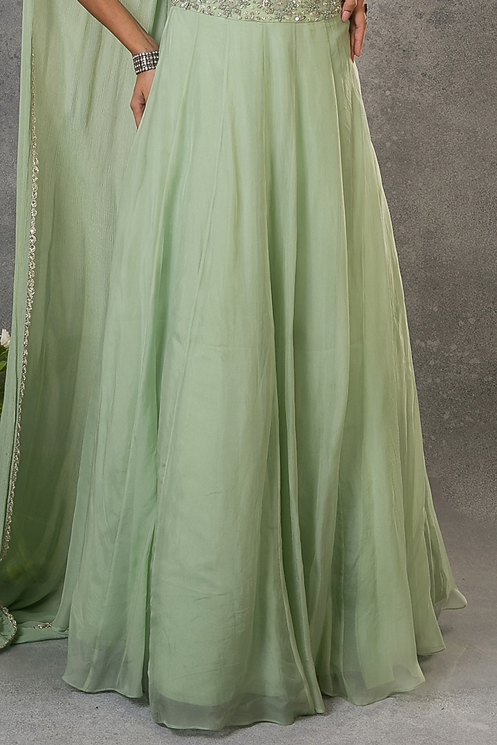 Pista Green Silk Embroidered Wedding Lehenga Set by Pritika Vora at Pernia's Pop Up Shop