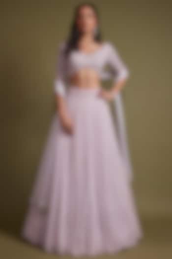 Light Lilac Georgette Sequins Hand Embroidered Wedding Lehenga Set by Pritika Vora at Pernia's Pop Up Shop