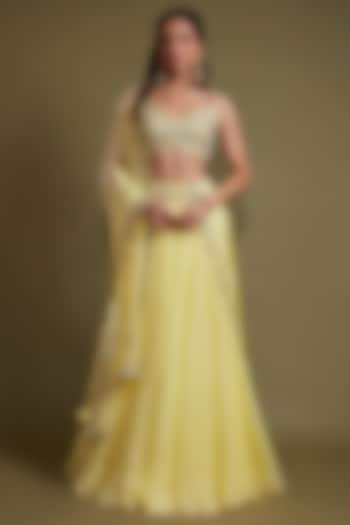 Yellow Organza Pearl Embroidered Wedding Lehenga Set by Pritika Vora at Pernia's Pop Up Shop