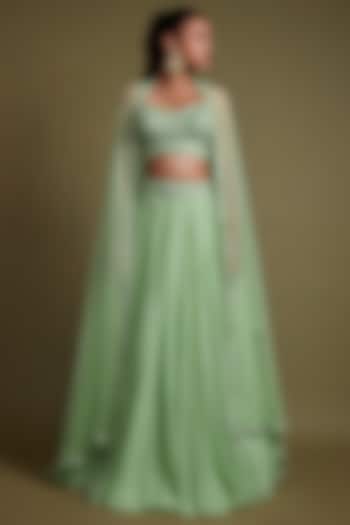 Pista Green Organza Silk Cutdana Embroidered Wedding Lehenga Set by Pritika Vora at Pernia's Pop Up Shop