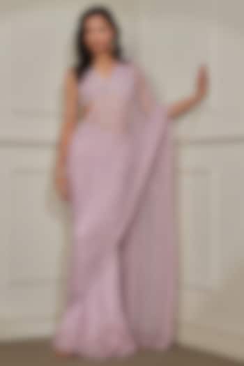 Lavender Organza Silk & Net Sequins Work Reception Saree Set by Pritika Vora at Pernia's Pop Up Shop