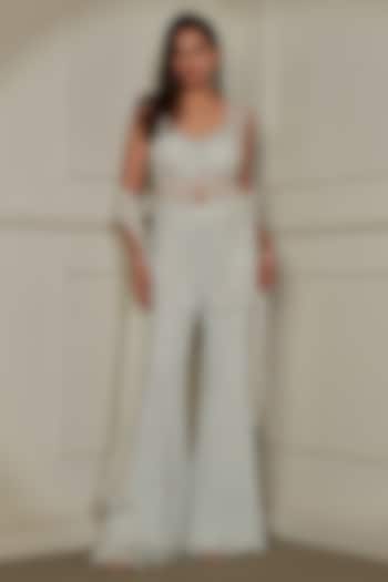 Light Grey Soft Net Sequins & Mirror Hand Embroidered Kurta Set by Pritika Vora at Pernia's Pop Up Shop