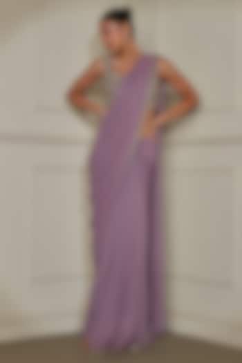 Deep Lavender Georgette Sequins & Cutdana Embroidery Wedding Saree Set by Pritika Vora at Pernia's Pop Up Shop