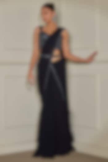 Midnight Blue Georgette Sequins & Cutdana Work Wedding Saree Set by Pritika Vora at Pernia's Pop Up Shop