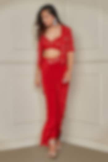 Flame Red Natural Crepe Draped Skirt Set by Pritika Vora at Pernia's Pop Up Shop