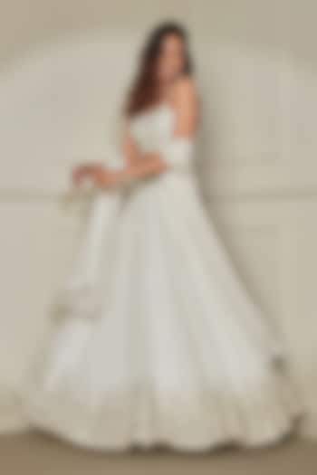 Ivory & Gold Georgette Sequins & Cutdana Embroidered Wedding Lehenga Set by Pritika Vora at Pernia's Pop Up Shop