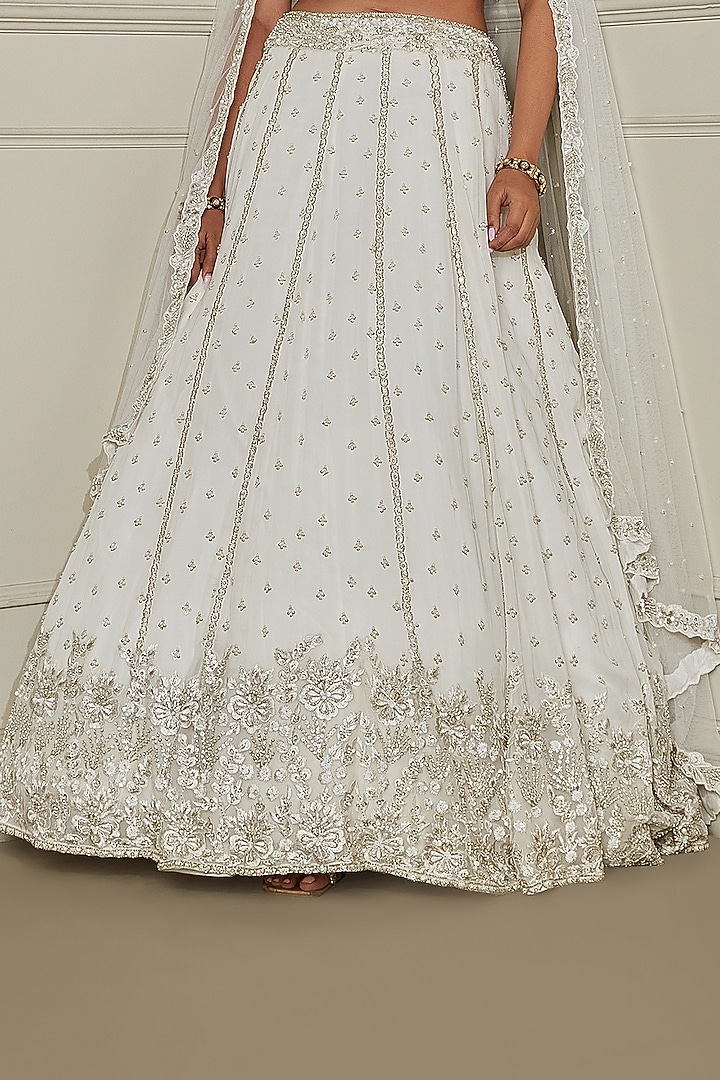 Ivory & Gold Georgette Sequins & Cutdana Embroidered Wedding Lehenga Set by Pritika Vora at Pernia's Pop Up Shop