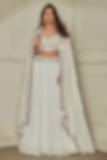 White Organza Silk Mirror & Sequins Embroidered Wedding Lehenga Set by Pritika Vora at Pernia's Pop Up Shop