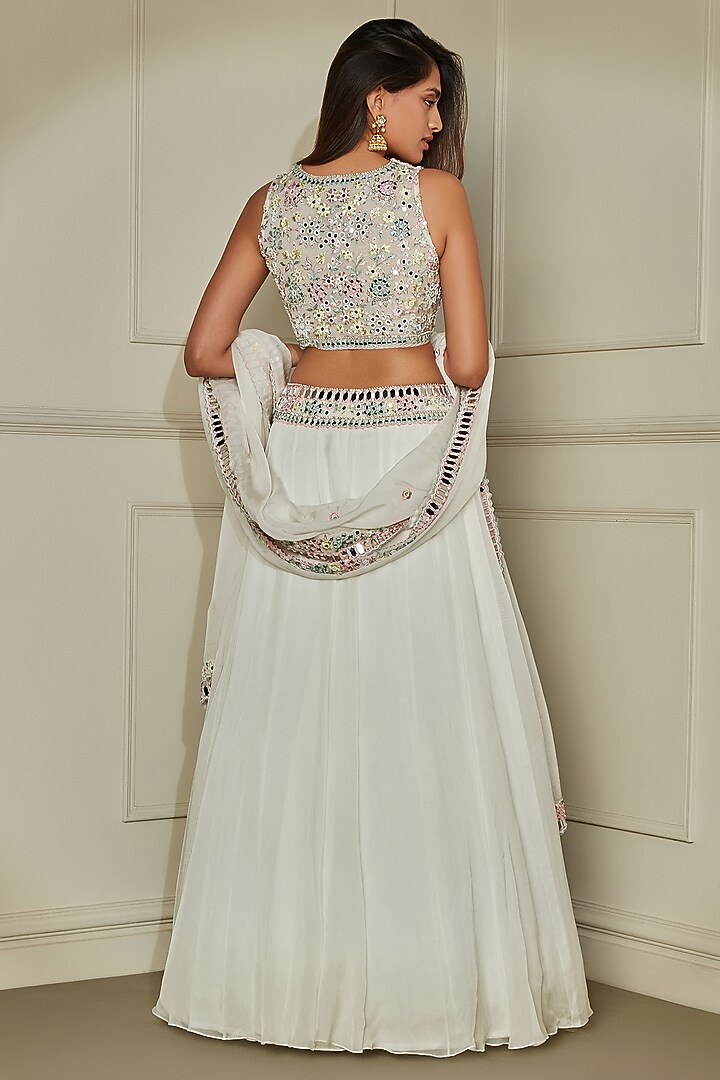 White Organza Silk Mirror & Sequins Embroidered Wedding Lehenga Set by Pritika Vora at Pernia's Pop Up Shop