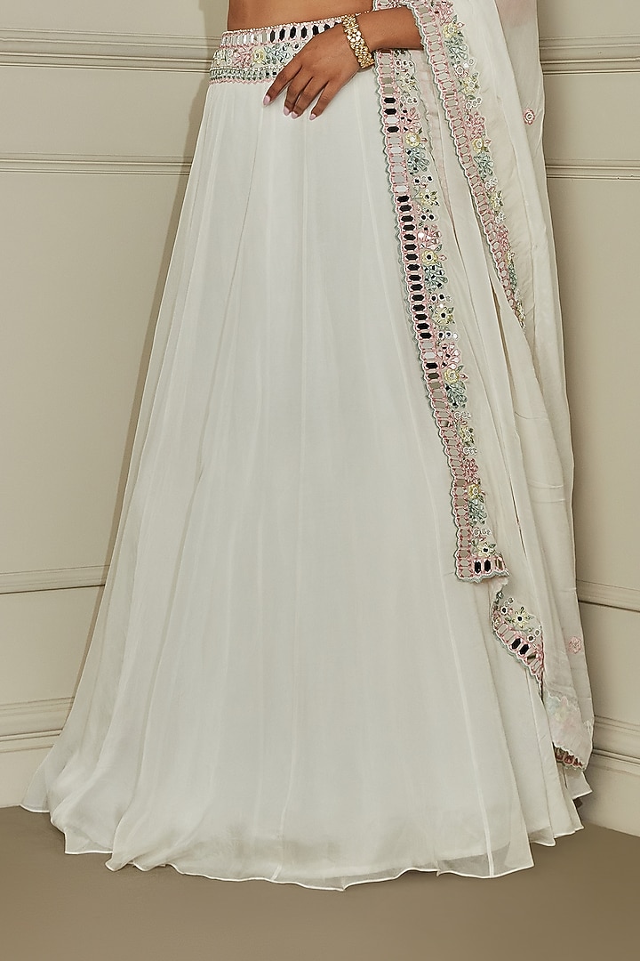White Organza Silk Mirror & Sequins Embroidered Wedding Lehenga Set by Pritika Vora at Pernia's Pop Up Shop