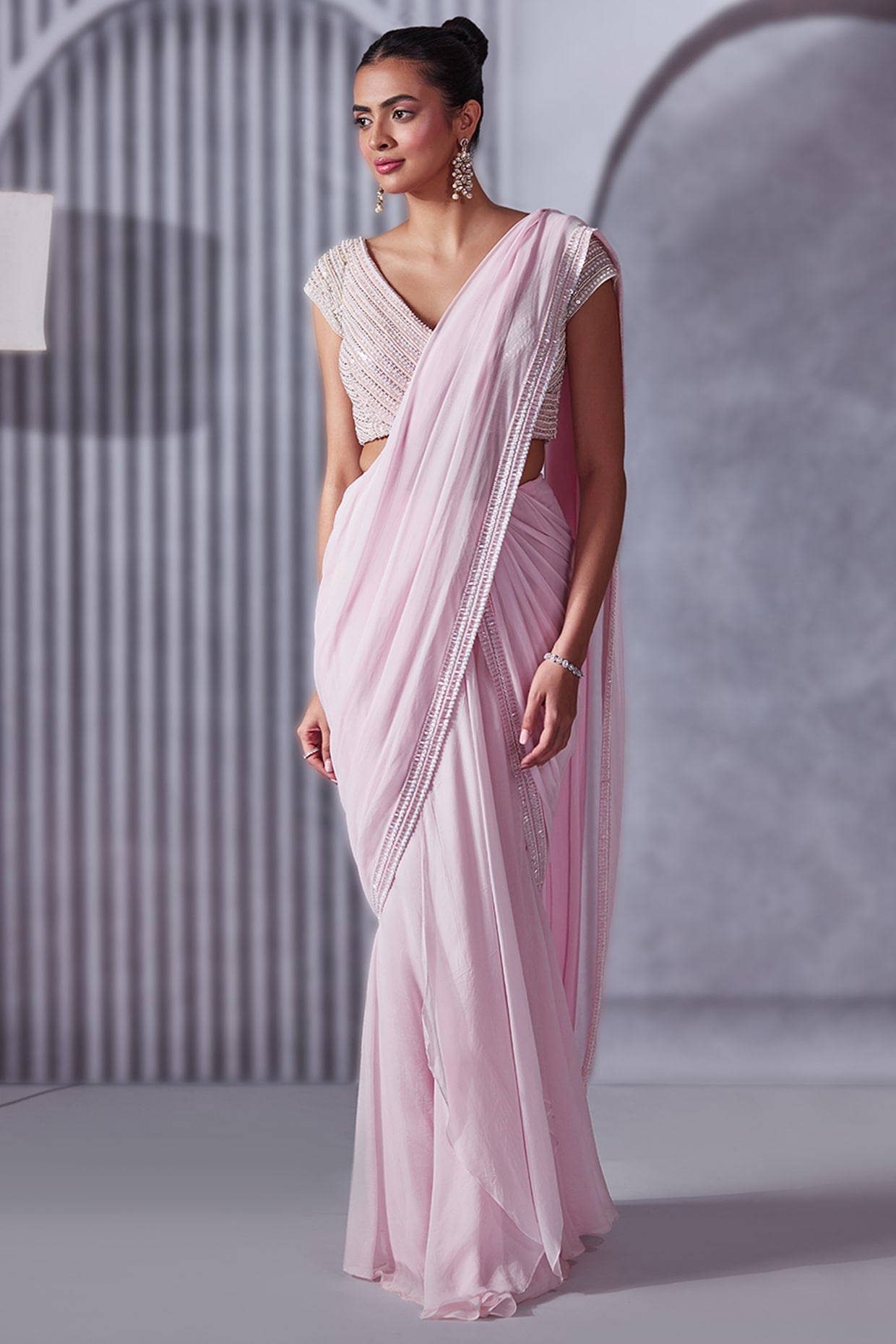 Buy Blush Pink Sequins And Cutdana Lumiere Saree by Designer Sawan Gandhi  Online at Ogaan.com