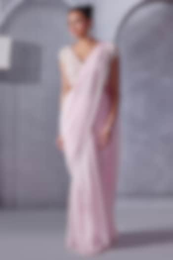 Pastel Pink Georgette Saree Set by Pritika Vora