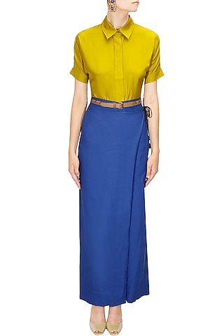 Sapphire wrap palazzo pants by Payal Khandwala