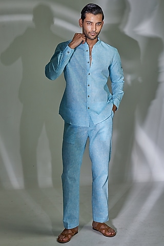 Blue Linen Co-Ord Set by PUNEET KAPOOR LABEL