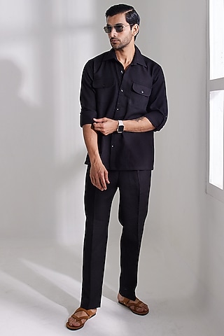 Black Jute Linen Co-Ord Set by PUNEET KAPOOR LABEL