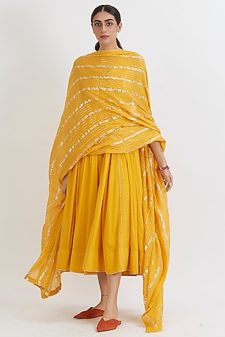 Citrus Yellow Embroidered Anarkali Set by Peeli Dori