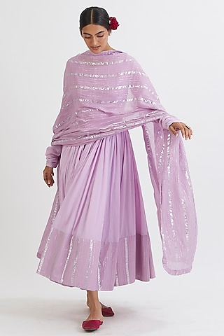 Pastel Lavender Embroidered Anarkali Set by Peeli Dori