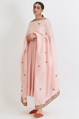 Powder Pink Hand Embroidered Anarkali Set by Peeli Dori