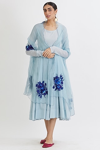 Powder Blue Hand Embroidered Anarkali Set by Peeli Dori