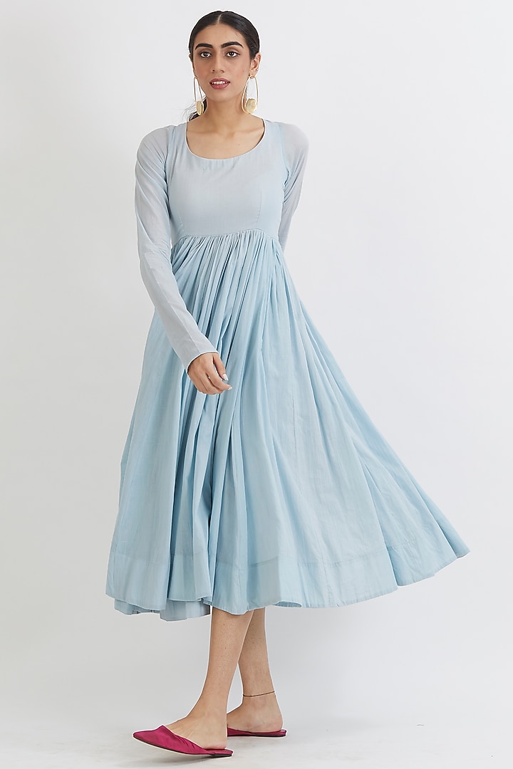 Powder Blue Hand Embroidered Anarkali Set by Peeli Dori at Pernia's Pop Up Shop