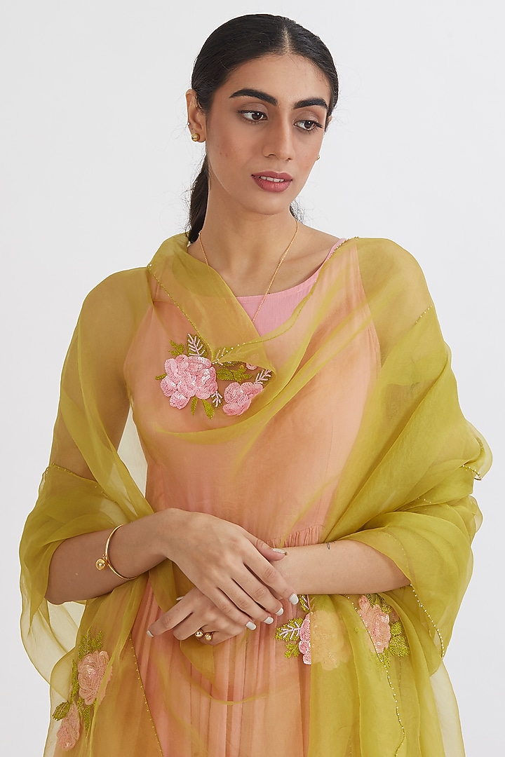 Powder Pink Embroidered Anarkali Set by Peeli Dori at Pernia's Pop Up Shop