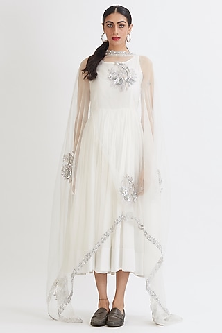 White Hand Embroidered Anarkali Set by Peeli Dori
