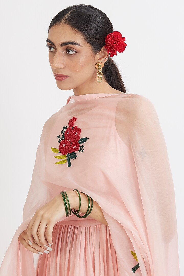 Pastel Pink Hand Embroidered Anarkali Set by Peeli Dori at Pernia's Pop Up Shop