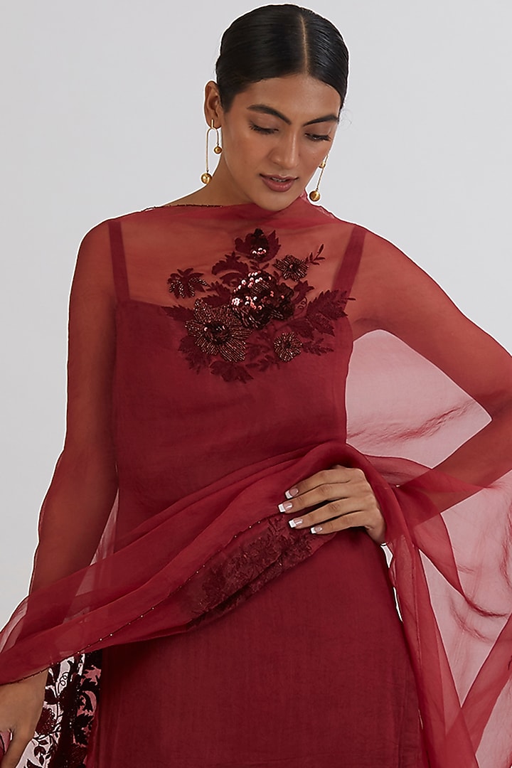 Maroon Organza Sharara Set by Peeli Dori at Pernia's Pop Up Shop