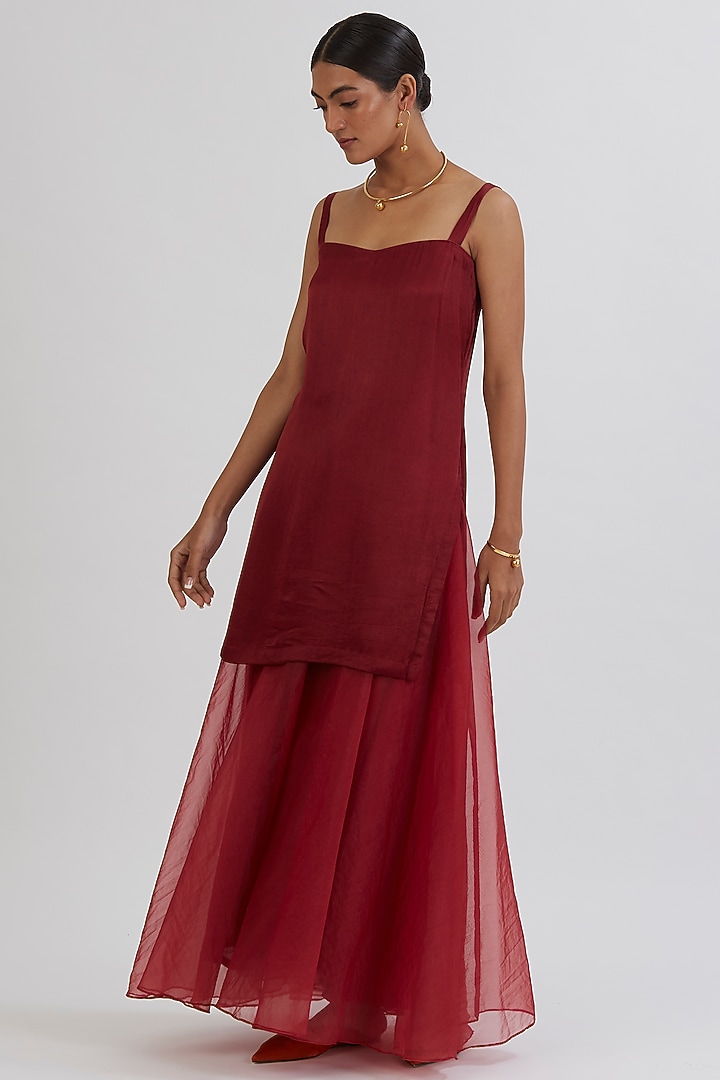 Maroon Organza Sharara Set by Peeli Dori at Pernia's Pop Up Shop