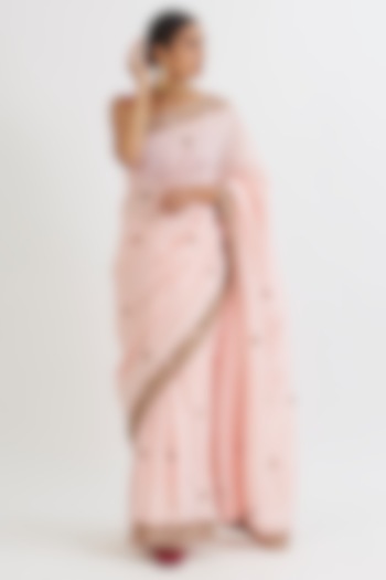 Powder Pink Hand Embroidered Saree Set by Peeli Dori