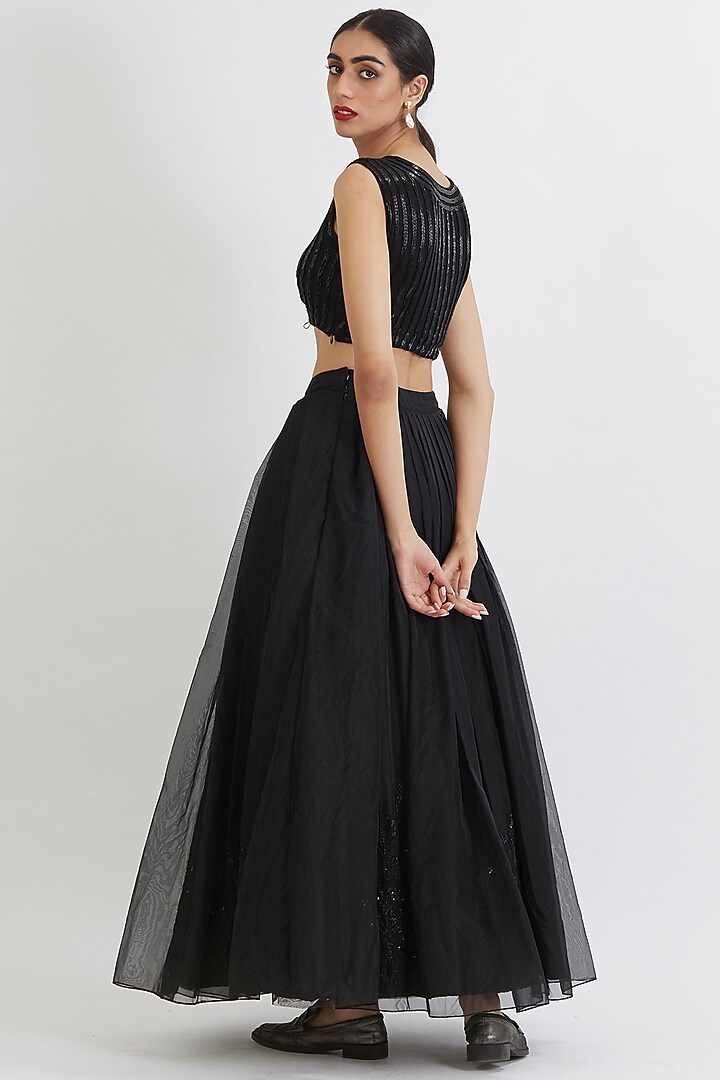 Black Organza Hand-Embroidered Lehenga Set by Peeli Dori at Pernia's Pop Up Shop