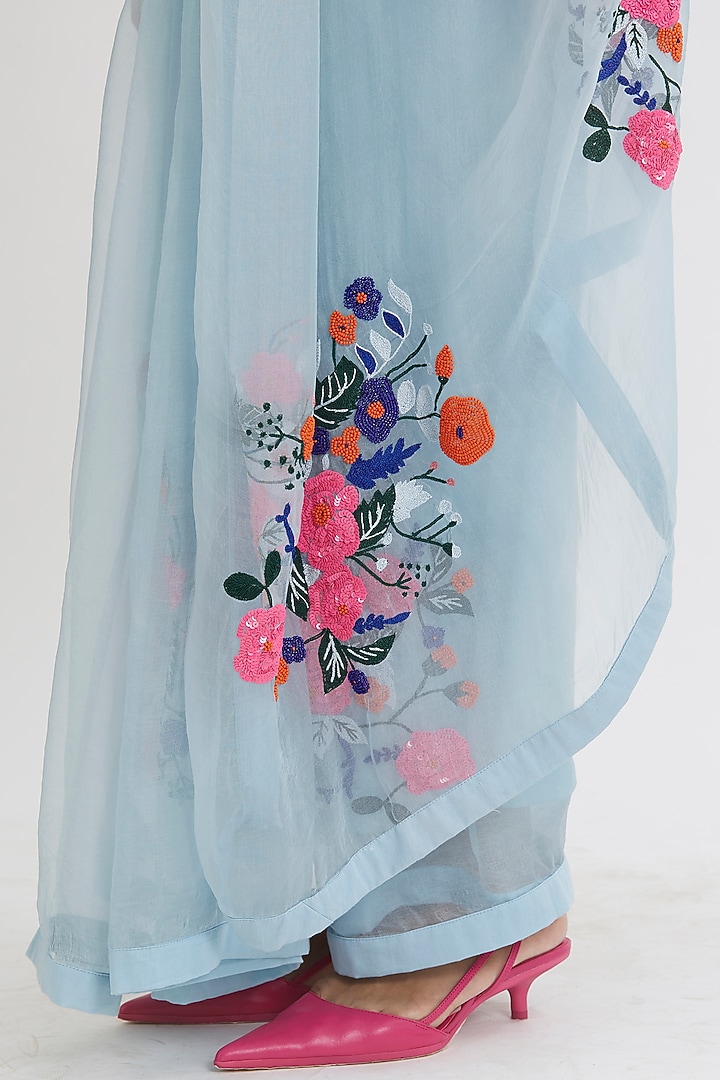 Powder Blue Sequins Embroidered Party Wear Saree Set by Peeli Dori at Pernia's Pop Up Shop