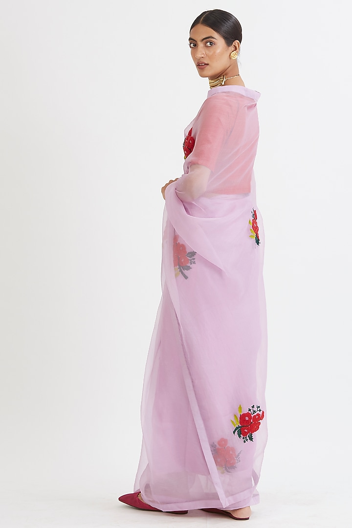 Lavender Hand Embroidered Festive Saree Set by Peeli Dori at Pernia's Pop Up Shop
