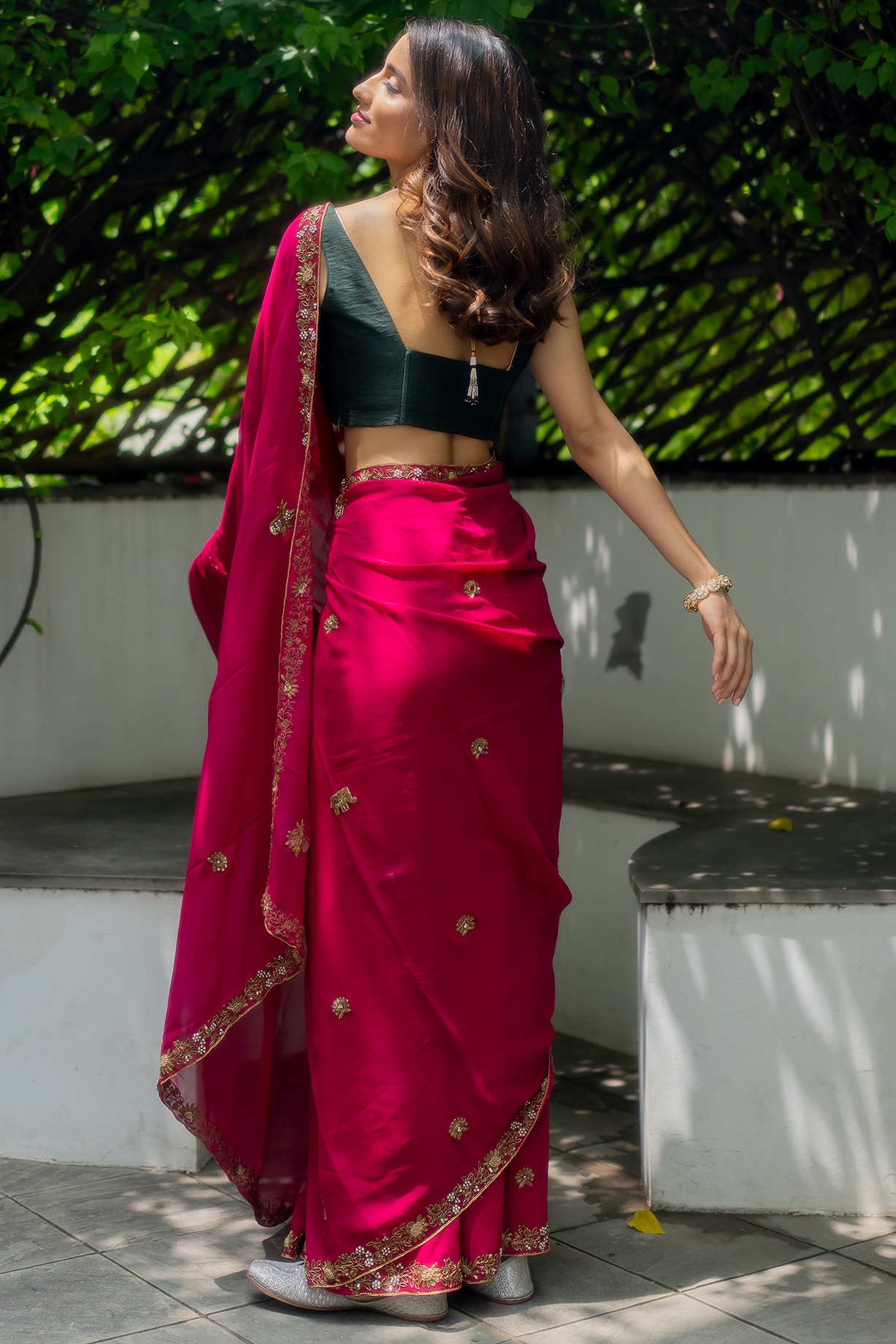 Georgette Embroidery Saree In Rani Pink Colour - SR1543534